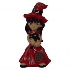 Bruxa Domenica Vermelha com Pentaculo em Resina 17 CM