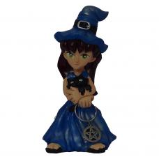 Bruxa Domenica Azul com Pentaculo em Resina 17 CM