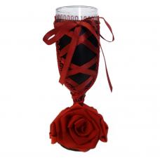 Ta&ccedil;a Decorada com Tecido - Preta com Rosa Vermelha