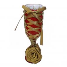 Ta&ccedil;a Decorada com Tecido - Vermelha com Rosa Dourada