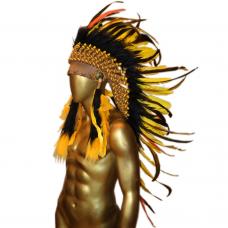 Penacho &Iacute;ndio Americano Grande - Amarelo, Laranja e Preto
