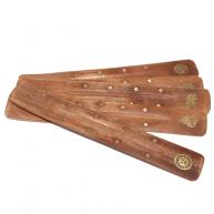 Incens&aacute;rio Indiano De Madeira S&iacute;mbolos Dourados 26 CM