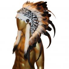 Penacho &Iacute;ndio Americano Pequeno - Pena de Galo e Fais&atilde;o Vermelho com Preto