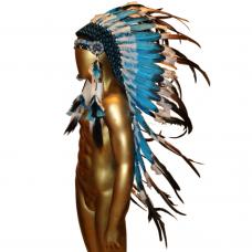 Penacho &Iacute;ndio Americano Ex-Grande - Azul Celeste e Branco