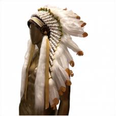 Penacho &Iacute;ndio Americano Grande - Bicolor Branco e Dourado