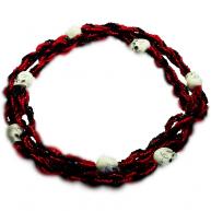 Braj&aacute; 7 Fios Transpassado - Preto e Vermelho Crista-Fosco C\7 Firmas de Caveira(Exu e Pombo Gira)