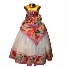 Conjunto Saia Branca Com Barrado Estampado + Pano De Cabe&ccedil;a + Pano Da Costa