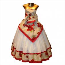 Conjunto Saia Branca Com Barrado Estampado Vermelho + Pano De Cabe�a + Pano Da Costa