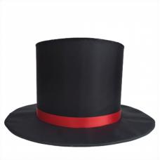 Cartola Alta Preto Com Faixa De Cetim Vermelho (Exu)