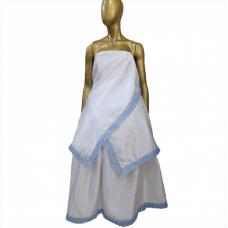 Conjunto Feminino Jacquard Branco Estampado Com Acabamento de Lese Azul