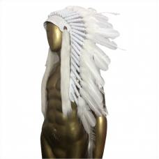 Penacho &Iacute;ndio Americano Grande Branco Com Penas De Pav&atilde;o Branco
