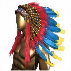 Penacho &iacute;ndio  Americano Pequeno Bicolor Azul e Amarelo