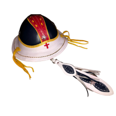 Chap&eacute;u De Couro Cangaceiro Branco/Preto E Vermelho