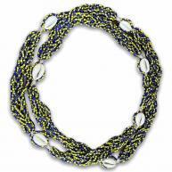 Braj&aacute; 7 Fios Transpassado - Amarelo Com Azul Royal C\14 B&uacute;zios (Logun &Eacute;de)