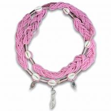 Braj&aacute; 9 Fios Tran&ccedil;ado - Rosa Cristal Firma C\14 B&uacute;zios e Pingente (Ob&aacute;)