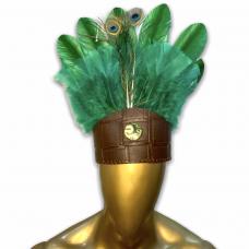 Cocar Pequeno Verde C/ Pena De Pav&atilde;o