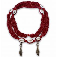 Braj&aacute; 7 Fios Transpassado -Vermelho Cristal C\14 B&uacute;zios (Ians&atilde;)