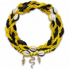 Braj&aacute; 7 Fios Transpassado - Amarelo c/ Preto Fosco C\14 B&uacute;zios (Oxumar&eacute;)