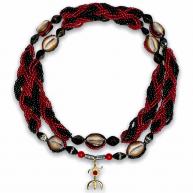 Braj&aacute; 7 Fios Transpassado - Preto Com Vermelho Cristal C\14 B&uacute;zios (Pombo Gira)