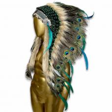 Penacho &Iacute;ndio Americano Grande - Penacho Natural Com Pena De Pav&atilde;o