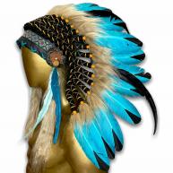 Penacho �ndio Americano Pequeno - Azul Tiffany e Preto