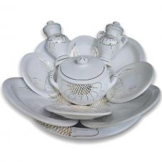 Jogo de Ib&aacute; M&eacute;dio Decorativo - Branco Fio de Ouro