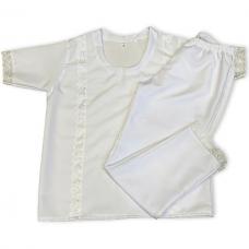 Conjunto Masculino em Oxford Branco Com Bordado Ingl&ecirc;s (Tamanho GG)