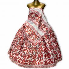 Conjunto Feminino Jacquard Dupla Face Estampado Vermelho e Branco