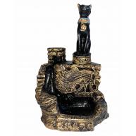Incens&aacute;rio Cascata Resina M&iacute;stica Bastet Preto 14 Cm