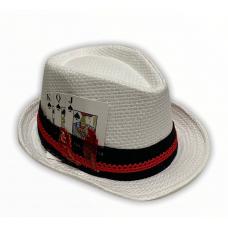 Chap&eacute;u Panam&aacute; Branco Com Faixa Preta E Vermelha C/ Baralho