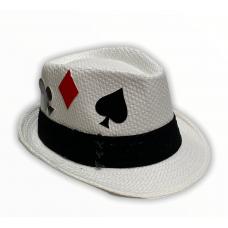 Chap&eacute;u Panam&aacute; Branco Com Faixa Preta C/ S&iacute;mbolo De Baralho