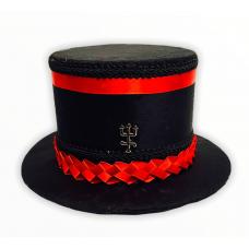 Cartola Alta Aveludada Preta Com Faixa Vermelha e Preto (Mod.12)