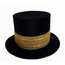 Cartola Alta Aveludada Preta Com Faixa Dourada (Mod.15)