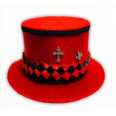 Cartola Alta Aveludada Vermelha Com Faixa Vermelha C/ Preto (Mod.16)