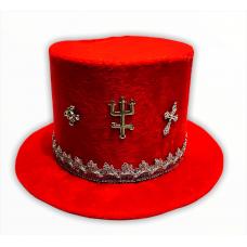 Cartola Alta Aveludada Vermelha Com Faixa Vermelha C/ Prata (Mod.17)