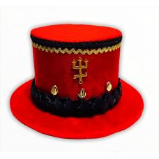 Cartola Alta Aveludada Vermelha Com Faixa Preta C/ Dourada (Mod.18)