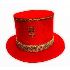 Cartola Alta Aveludada Vermelha Com Faixa Dourada (Mod.1)