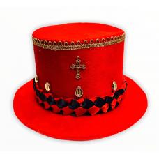 Cartola Alta Aveludada Vermelha Com Faixa Vermelha e Preta C/ Dourada (Mod.2)