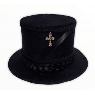 Cartola Alta Aveludada Preta Com Faixa Preta (Mod.3)