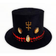 Cartola Alta Aveludada Preta Com Faixa Vermelha C/ Preto (Mod.6)