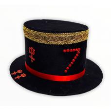 Cartola Alta Aveludada Preta Com Faixa Dourada e Vermelha (Mod.9)