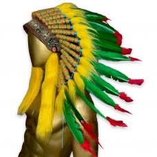 Penacho �ndio Americano Pequeno Bicolor Verde e Vermelho