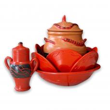 Jogo de Ib&aacute; Marajoara Formato de Cobra (Vermelho e Preto) Oxumar&ecirc;