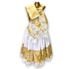 Conjunto Feminino Jacquard Com Fio Dourado (Branco Com Dourado Estampado)