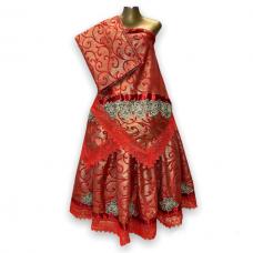 Conjunto Feminino Jacquard Com Fio Dourado (Vermelho Com Dourado Estampado)