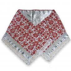 Pano da Costa Jacquard (Vermelho Estampado) Com Guipir Branco