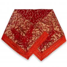 Pano da Costa Jacquard (Vermelho Estampado Com Fio Dourado) Com Guipir