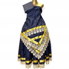 Conjunto Feminino Jacquard Azul Escuro Com Guipir Dourado