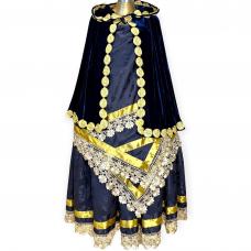 Conjunto Feminino Jacquard Azul Escuro + Capa de Veludo Com Guipir Dourado